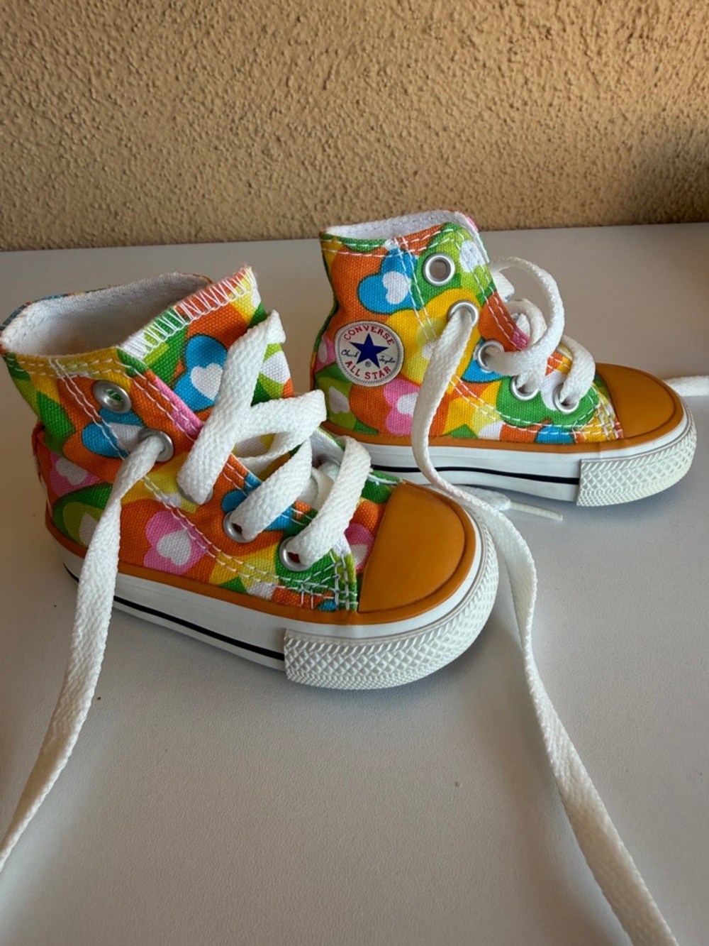 Converse Kids' Multicolor Floral High-Top Sneakers with Orange Toe - Picture 2 of 6